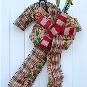 Christmas ribbon wrapped candy cane door hanger